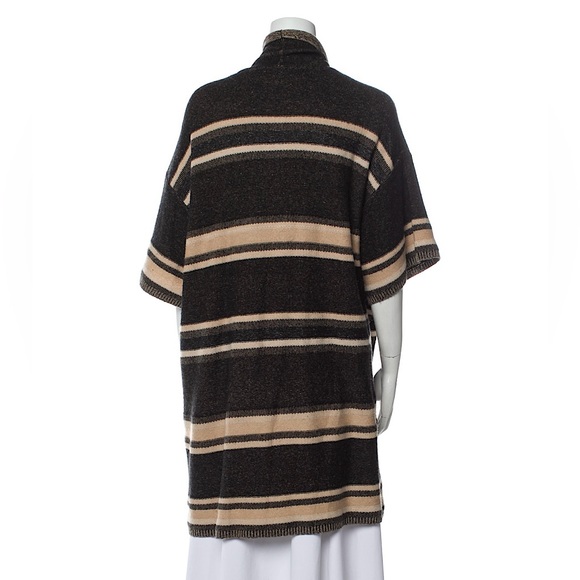 Vince | Wool Striped Short Sleeve Sweater with Open Front - Picture 3 of 5